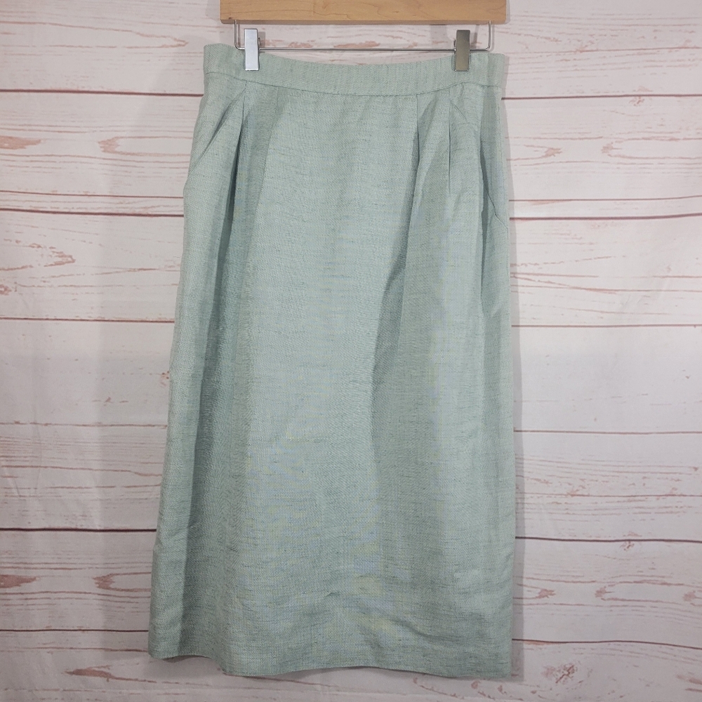 Talbots Light Blue Green Linen Blend Pencil Skirt Size 14 Vintage